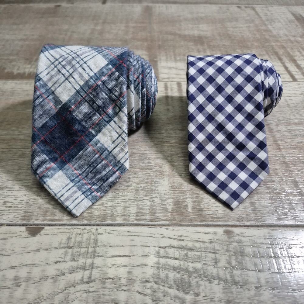 J.Crew Handmade USA Tie Lot Plaid Linen Baird McNutt & Blue Gingham Neckties